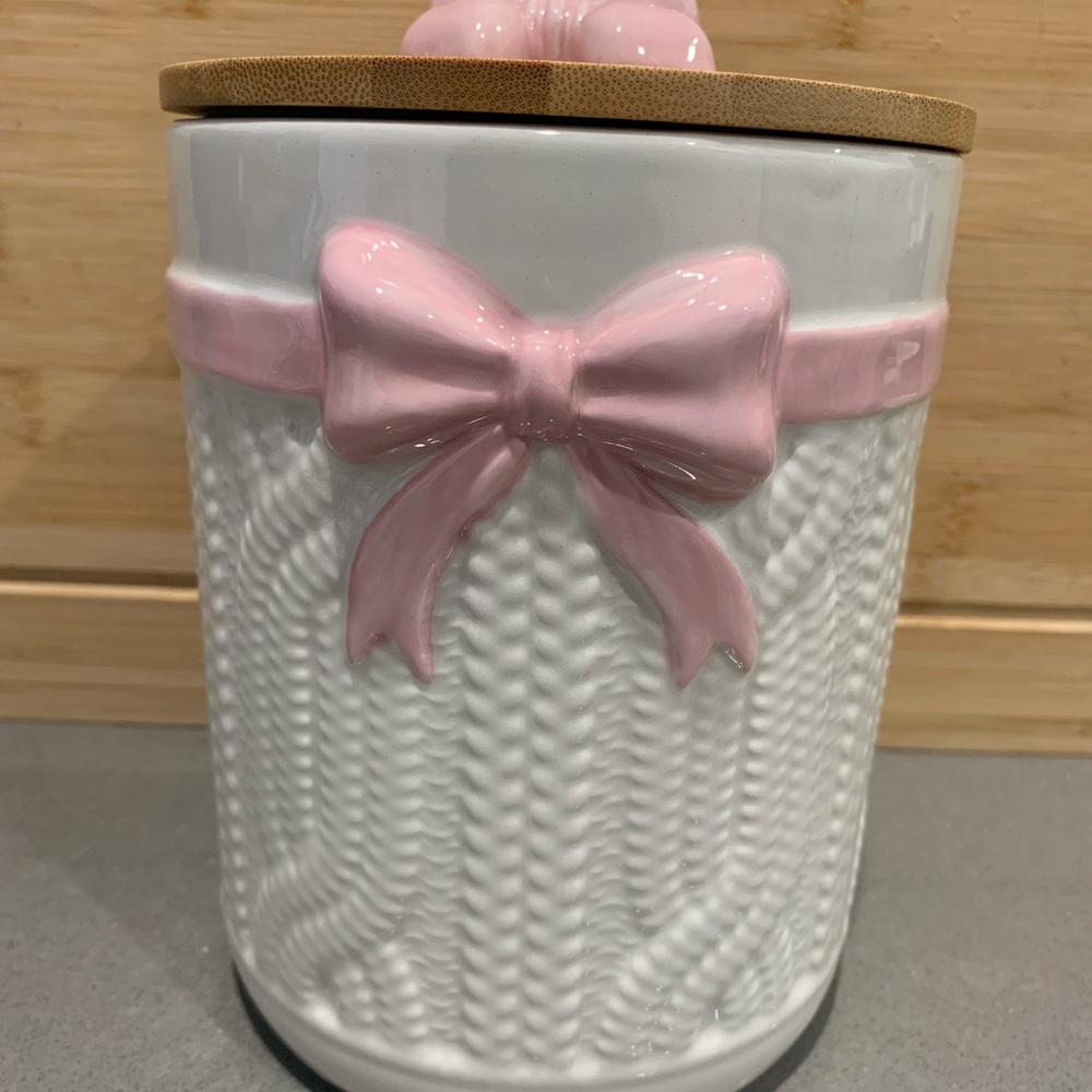 Ceramic Jar with Pink Bow Accent